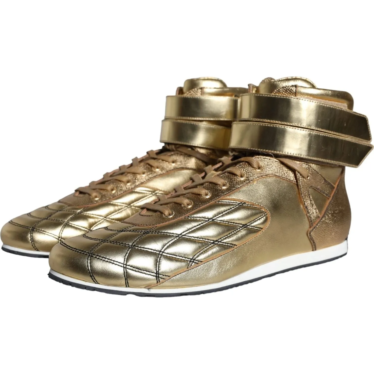 Dolce & Gabbana Gold Leather Sartoria High Top Sneakers Shoes