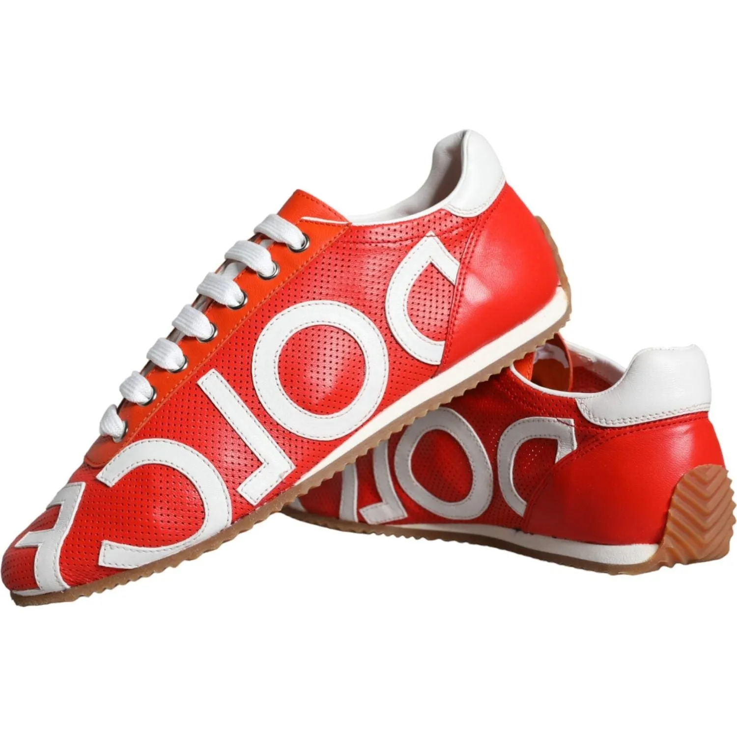 Dolce & Gabbana Red White Leather Logo Casual Sneakers Shoes