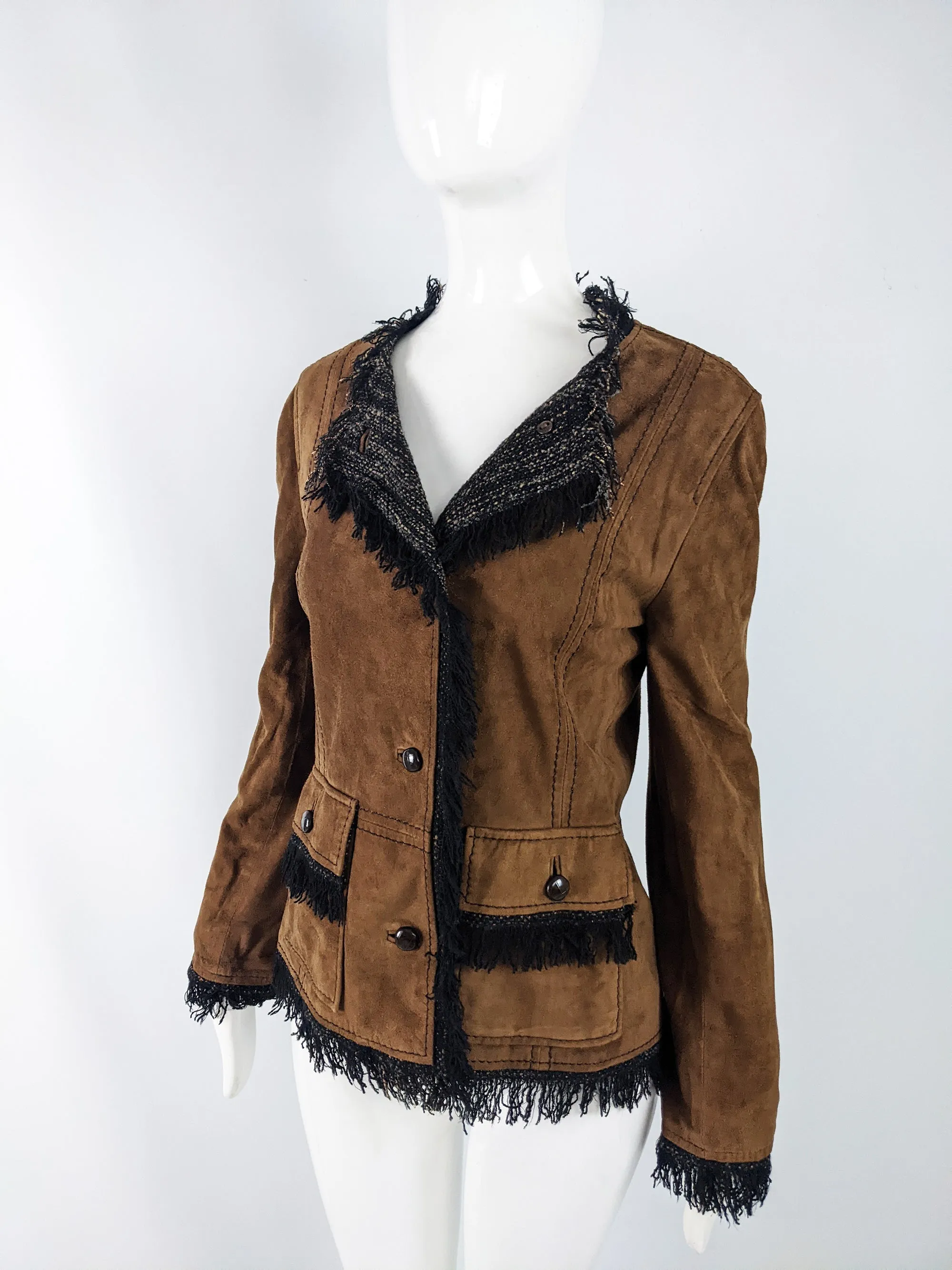 Dolce & Gabbana Vintage Brown Suede & Tweed Jacket, 2000s