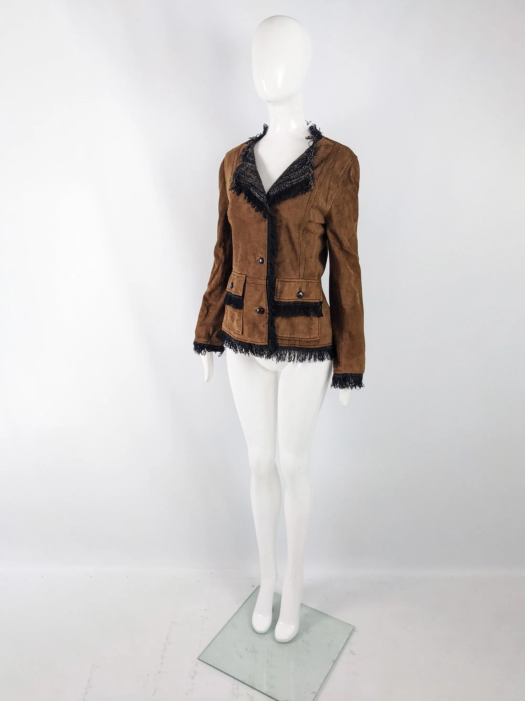 Dolce & Gabbana Vintage Brown Suede & Tweed Jacket, 2000s