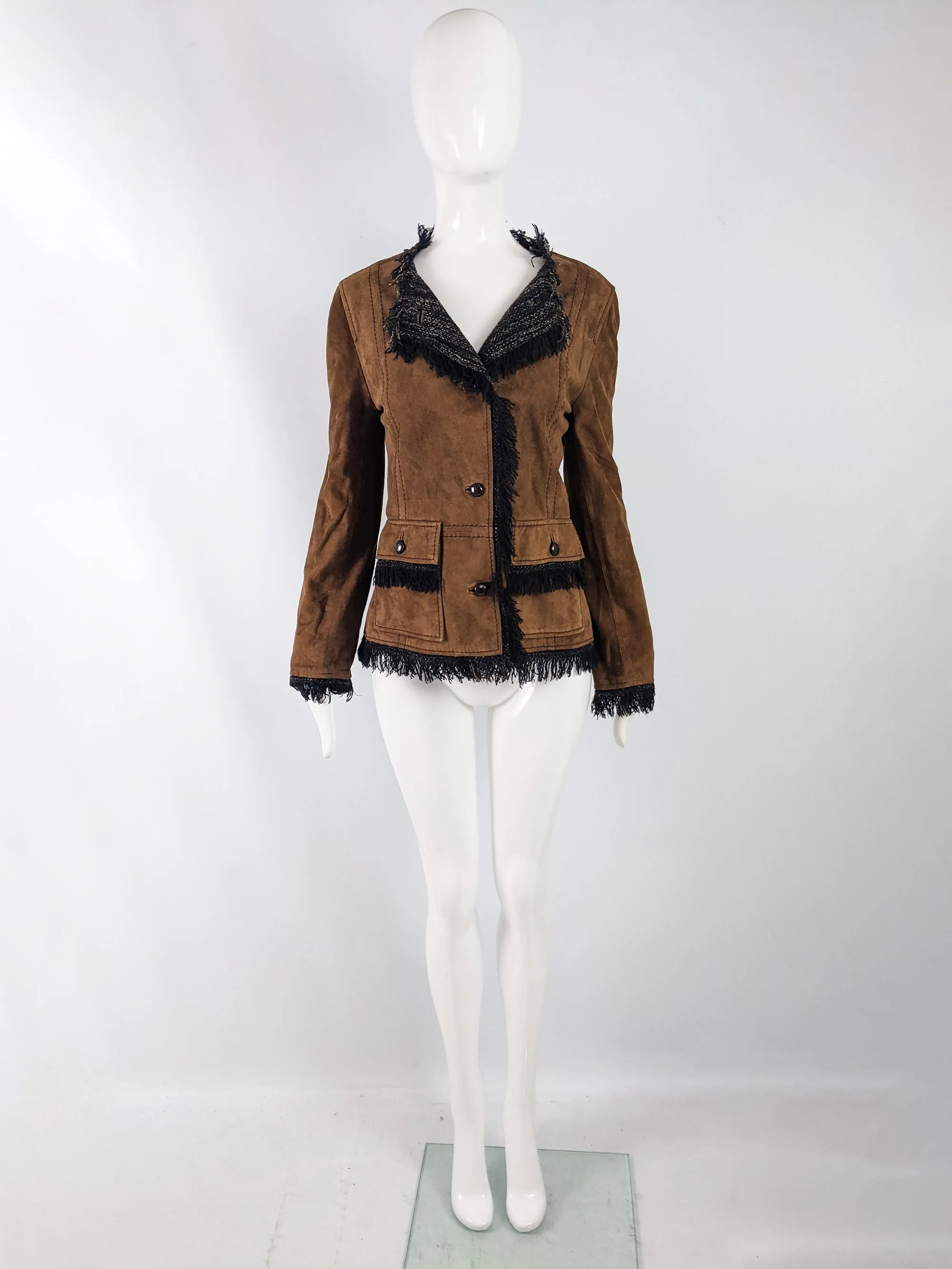 Dolce & Gabbana Vintage Brown Suede & Tweed Jacket, 2000s