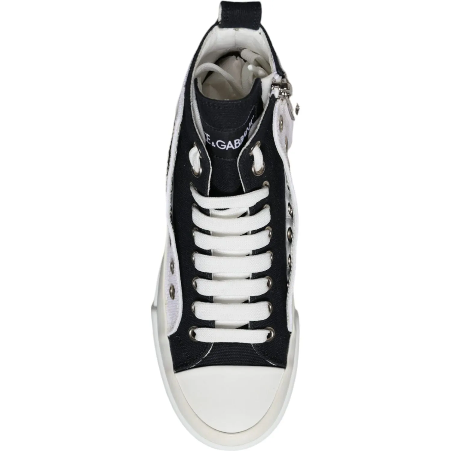 Dolce & Gabbana White Black Canvas Logo Mid Top Sneakers Shoes