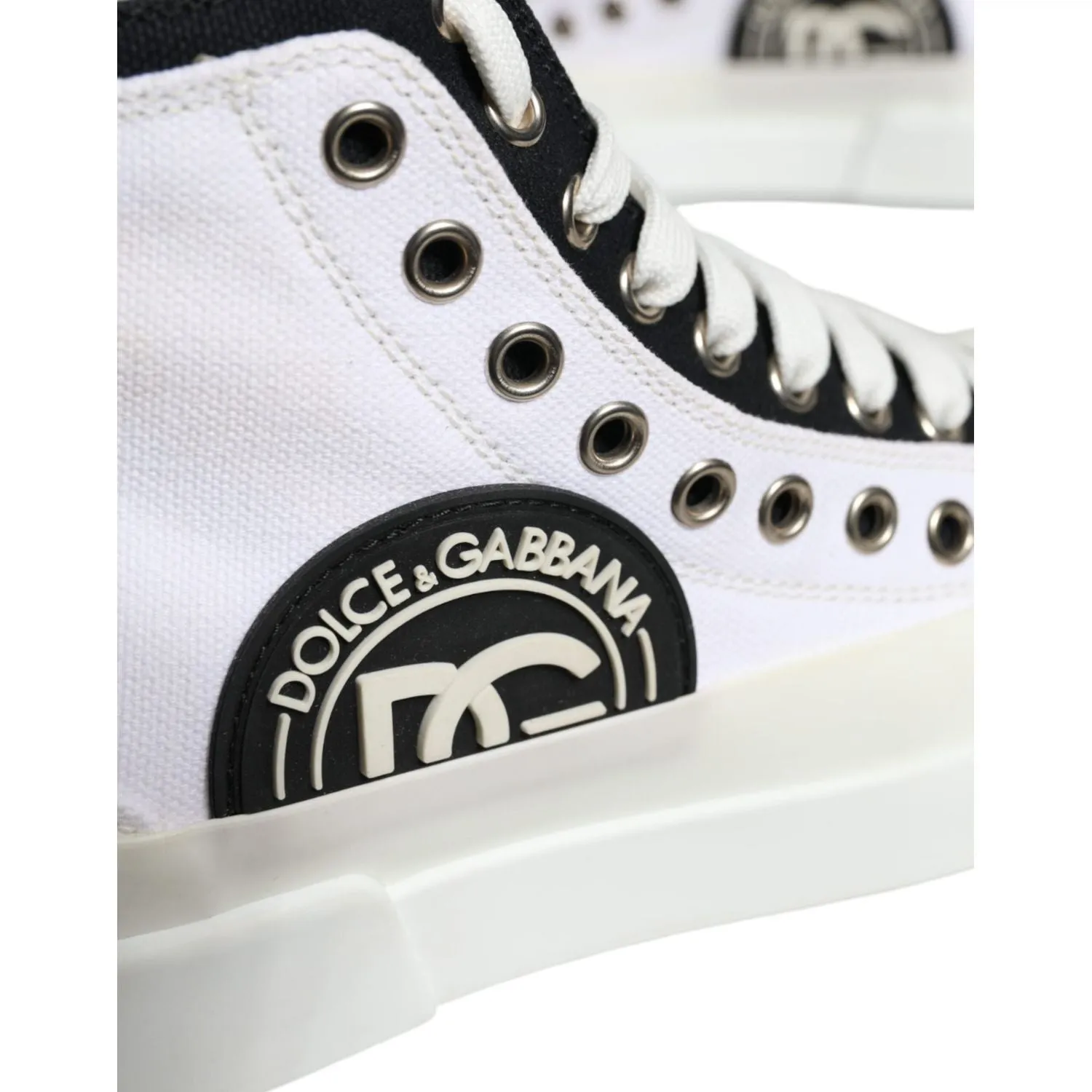 Dolce & Gabbana White Black Canvas Logo Mid Top Sneakers Shoes