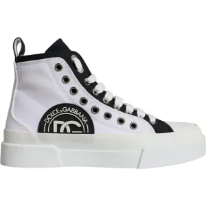 Dolce & Gabbana White Black Canvas Logo Mid Top Sneakers Shoes