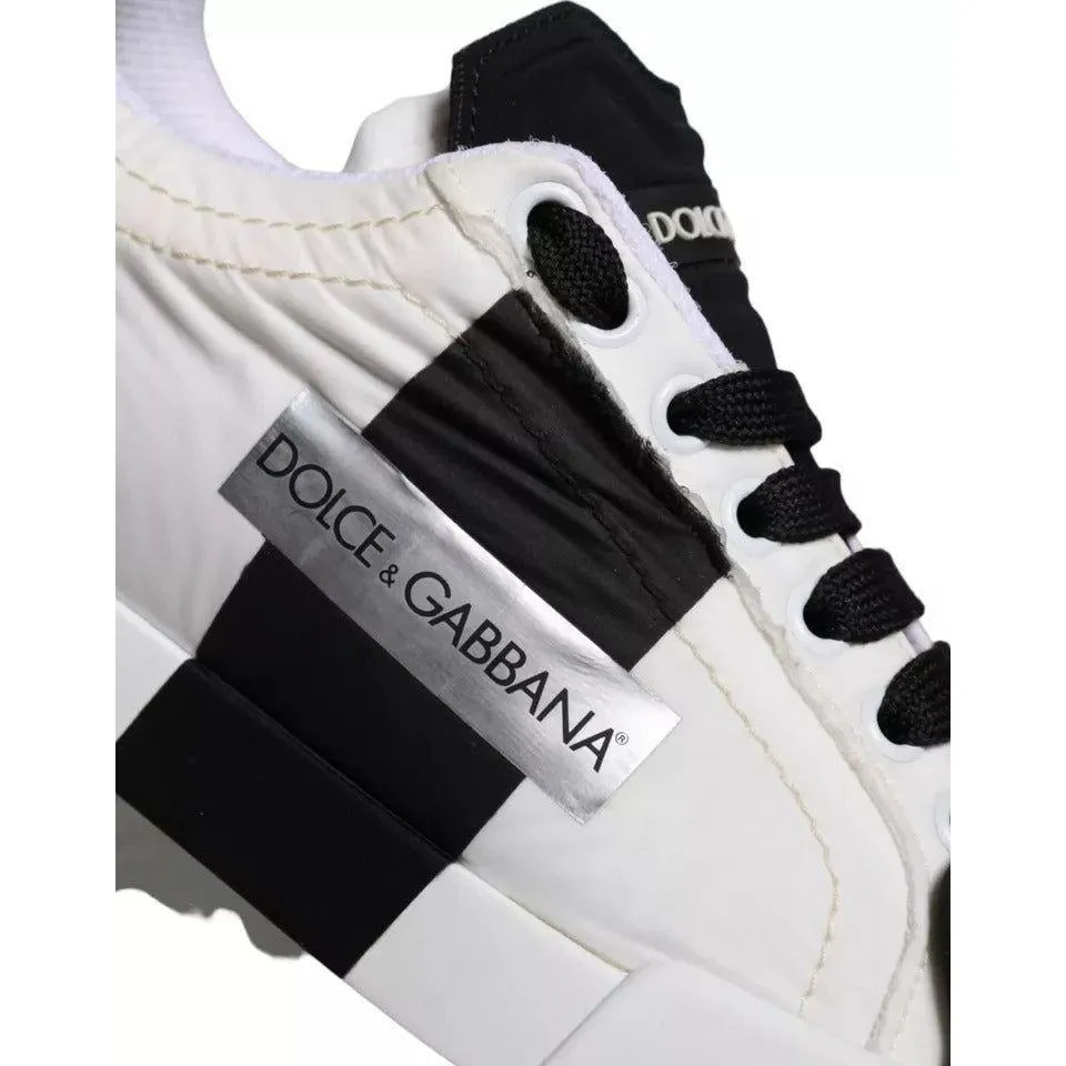 Dolce & Gabbana White Black Leather Low Top Women Sneaker Shoes