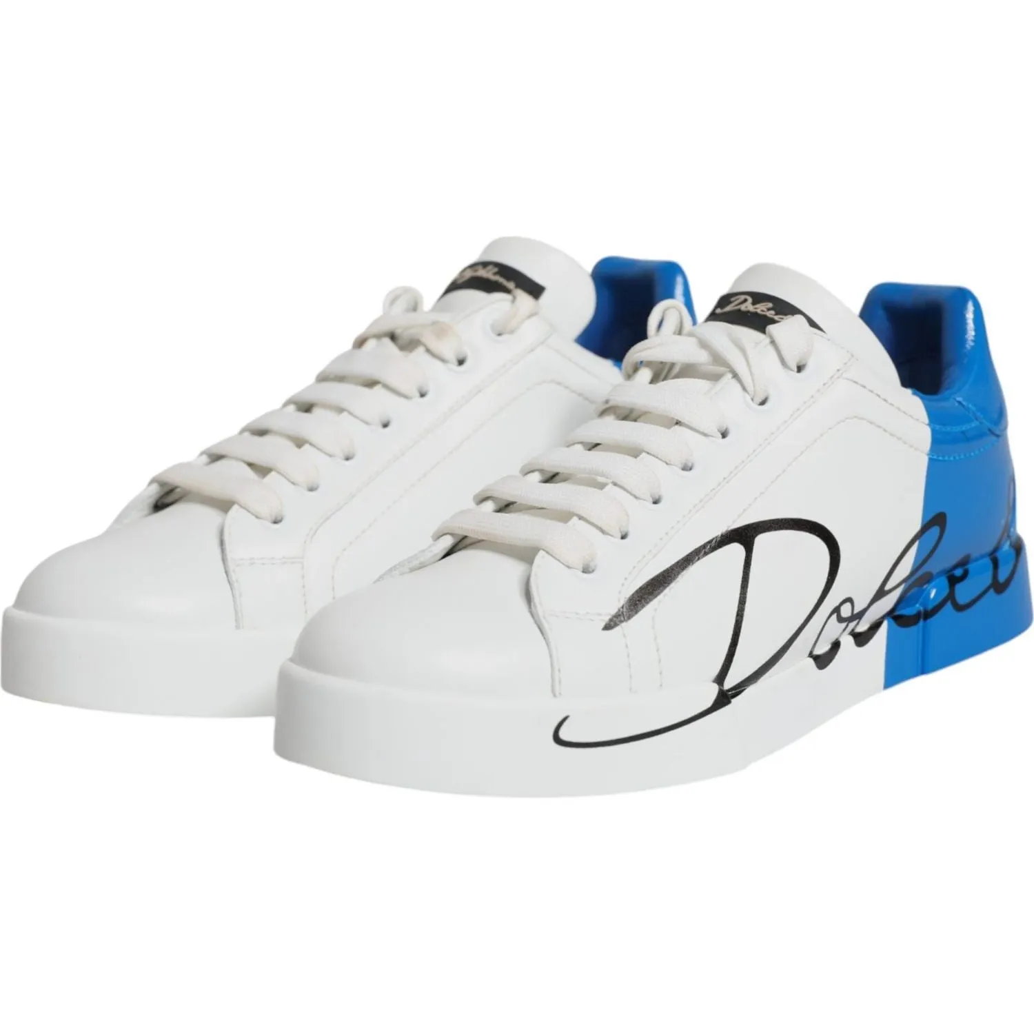 Dolce & Gabbana White Blue Portofino Low Top Sneakers Shoes