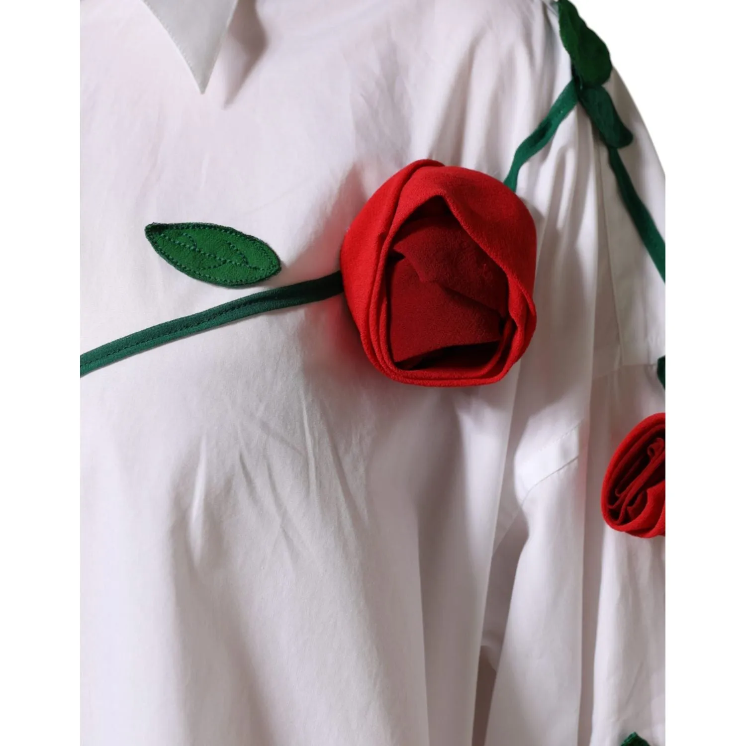 Dolce & Gabbana White Cotton Flower Applique Dress Shirt Top