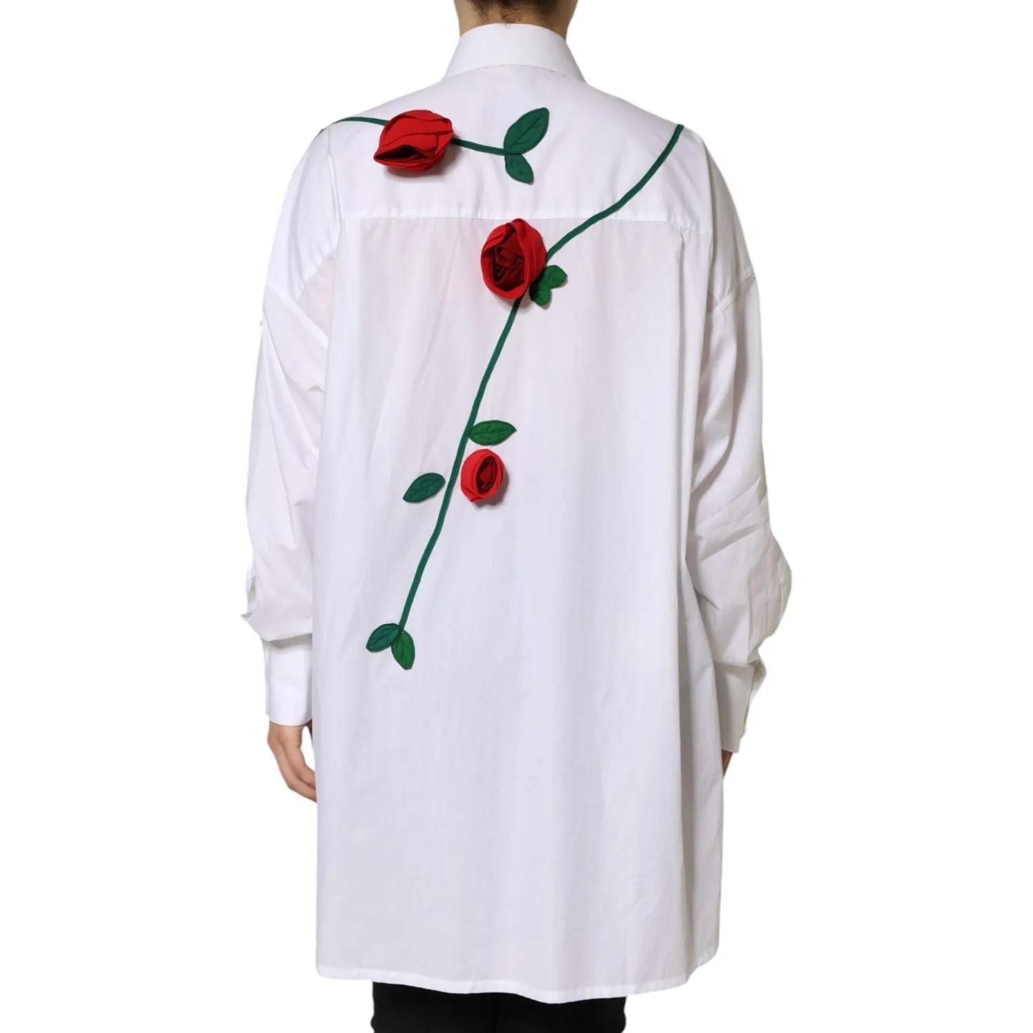 Dolce & Gabbana White Cotton Flower Applique Dress Shirt Top