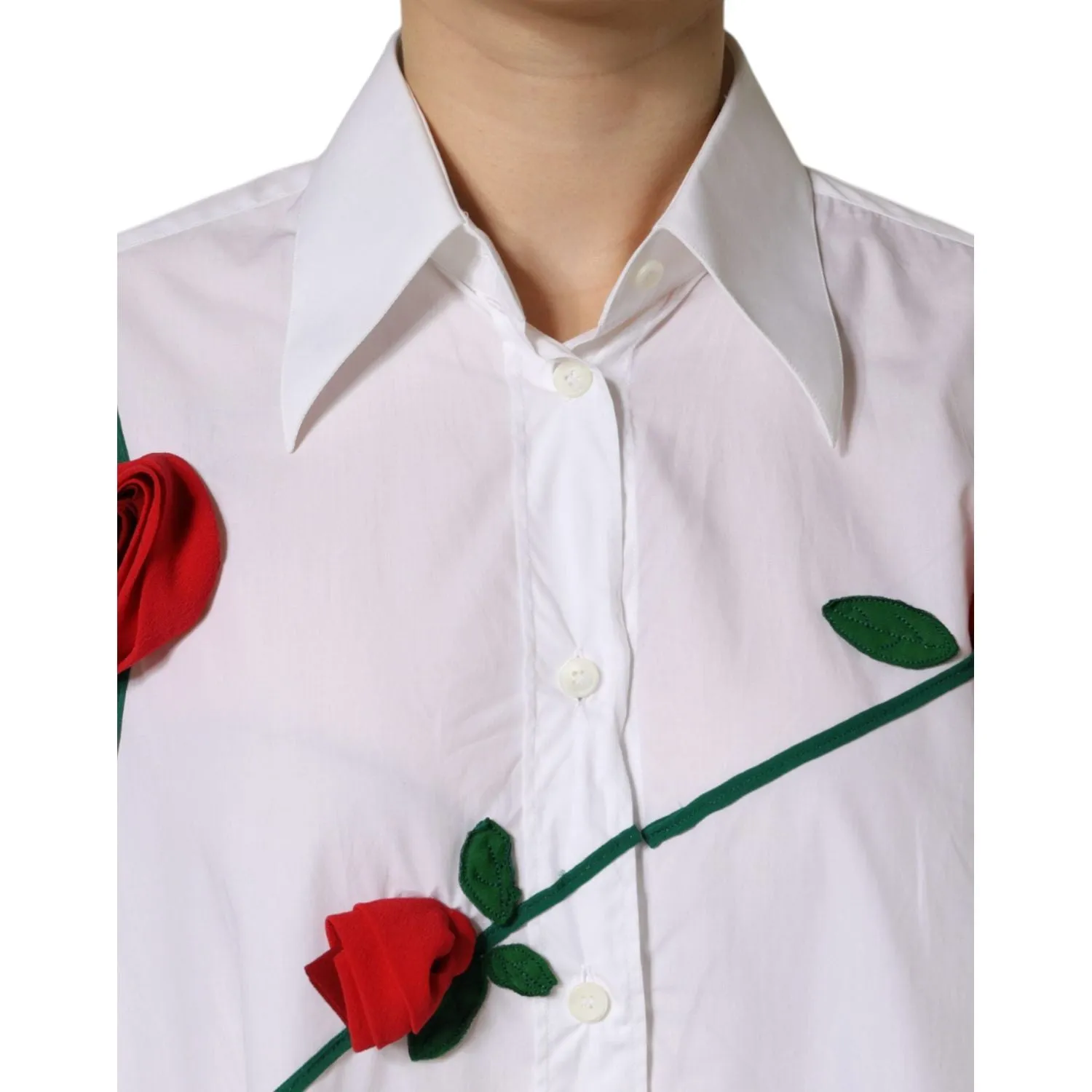 Dolce & Gabbana White Cotton Flower Applique Dress Shirt Top