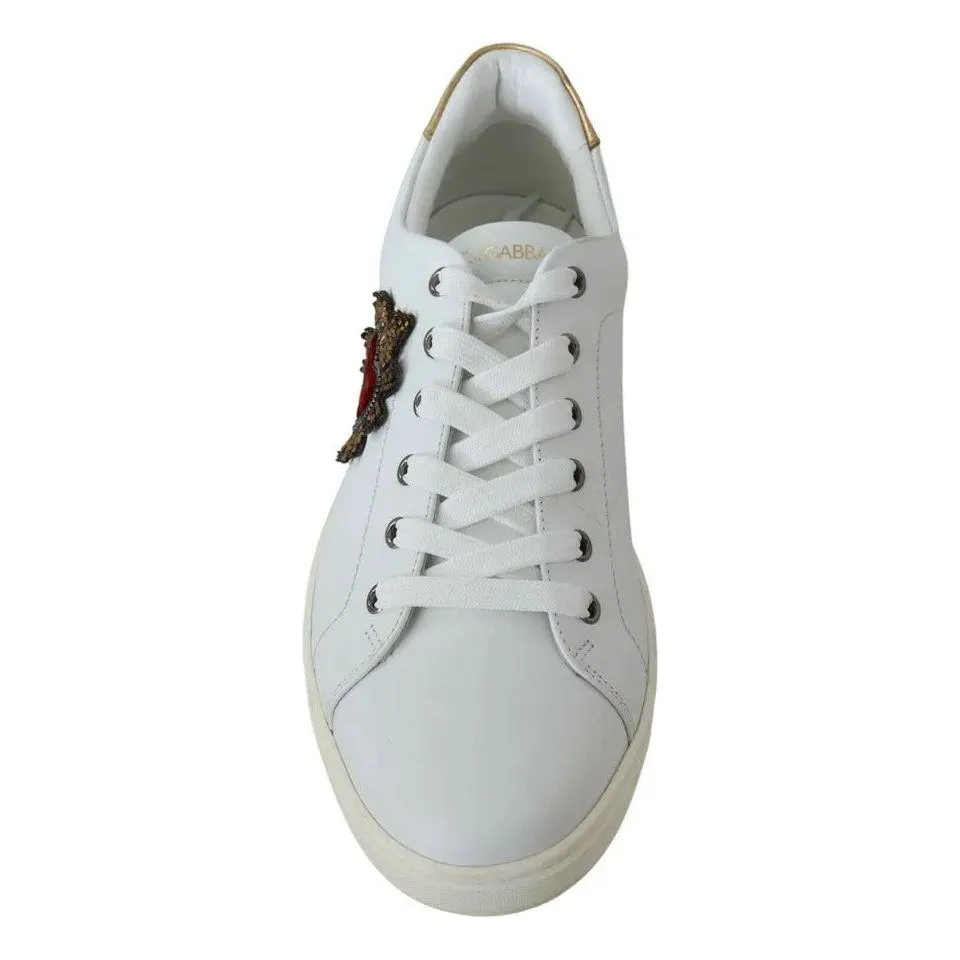 Dolce & Gabbana White Leather Heart Low Top Sneakers Men Shoes