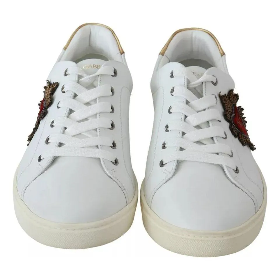 Dolce & Gabbana White Leather Heart Low Top Sneakers Men Shoes