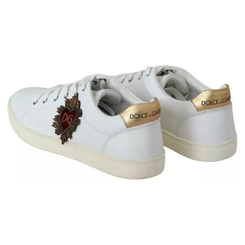 Dolce & Gabbana White Leather Heart Low Top Sneakers Men Shoes