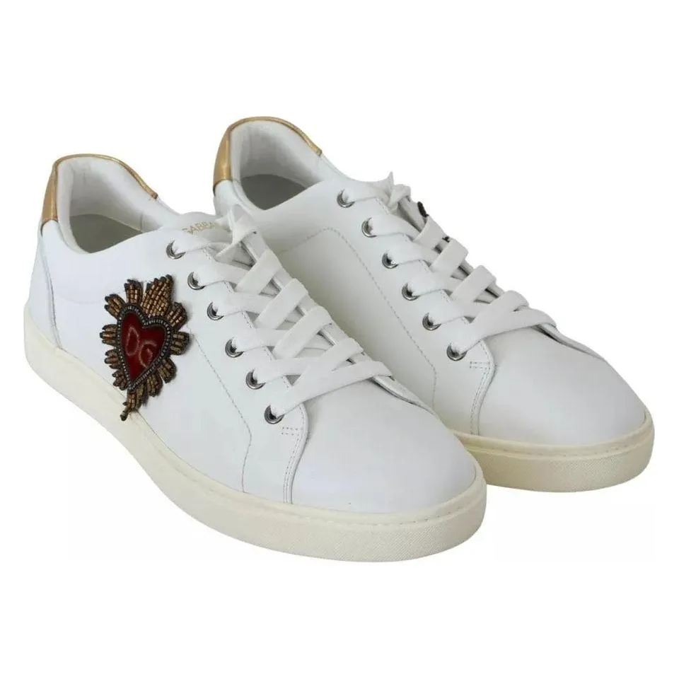 Dolce & Gabbana White Leather Heart Low Top Sneakers Men Shoes