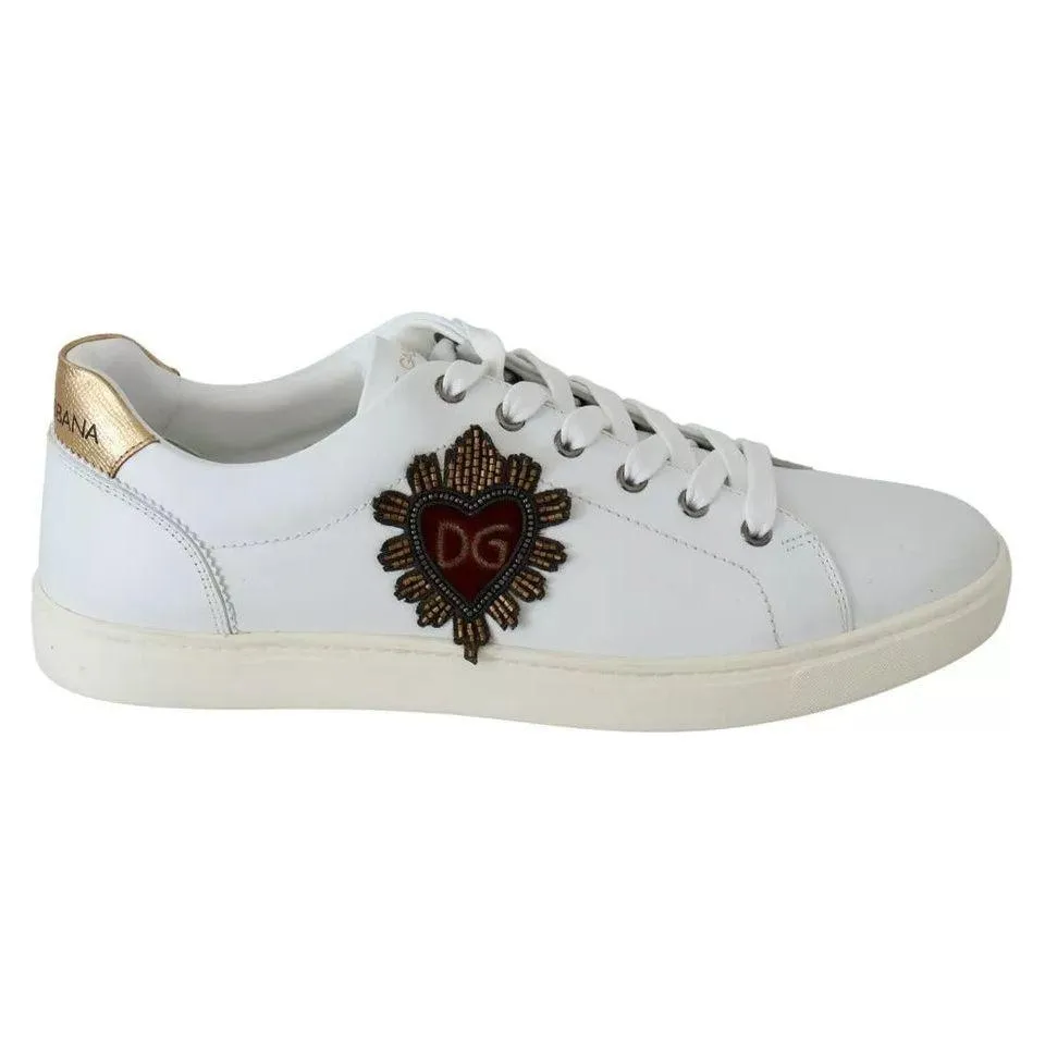 Dolce & Gabbana White Leather Heart Low Top Sneakers Men Shoes