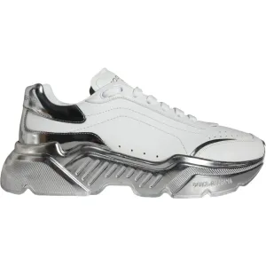 Dolce & Gabbana White Silver Daymaster Leather Sneakers Shoes