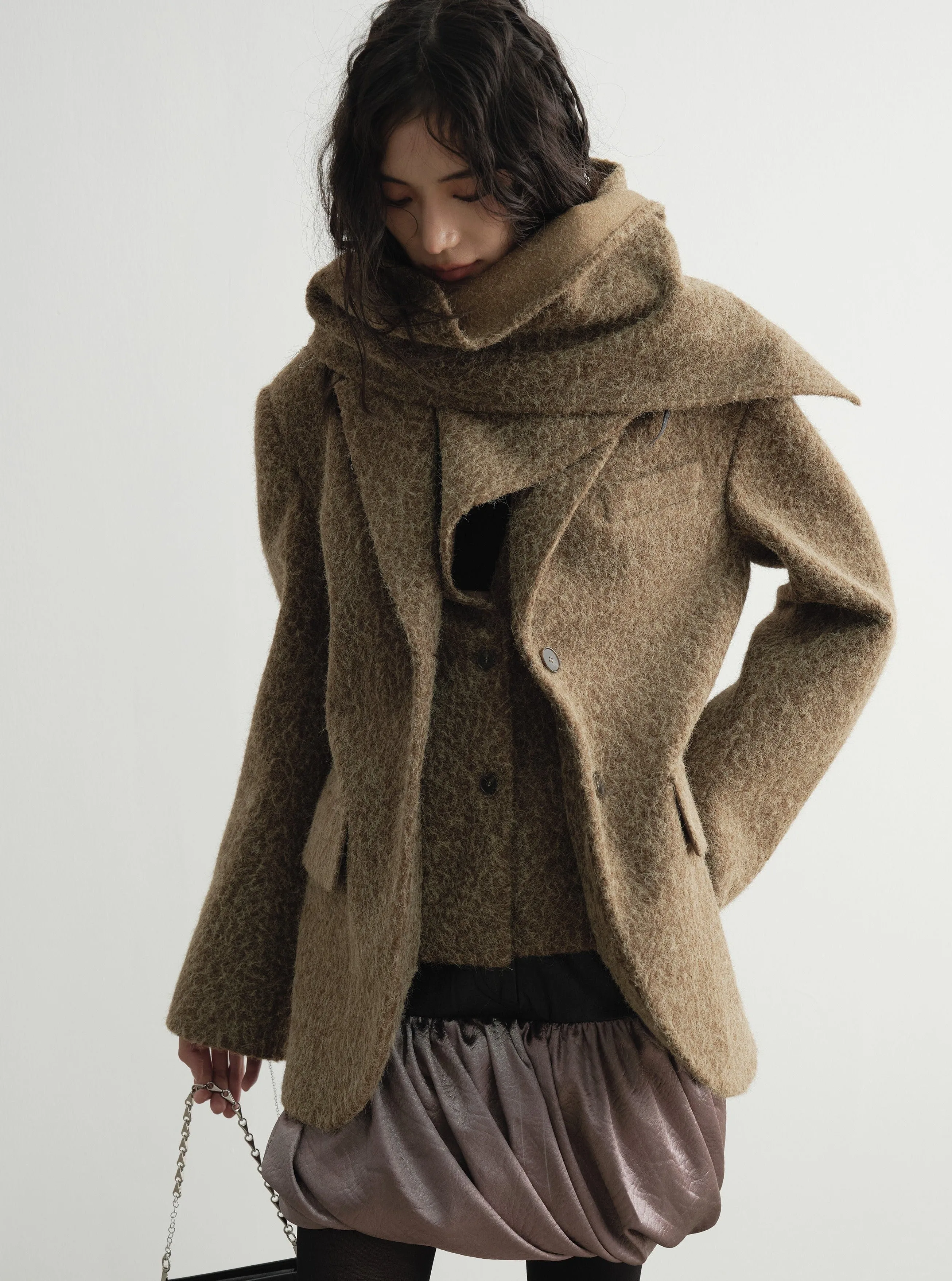 Draped Wool Wrap Coat