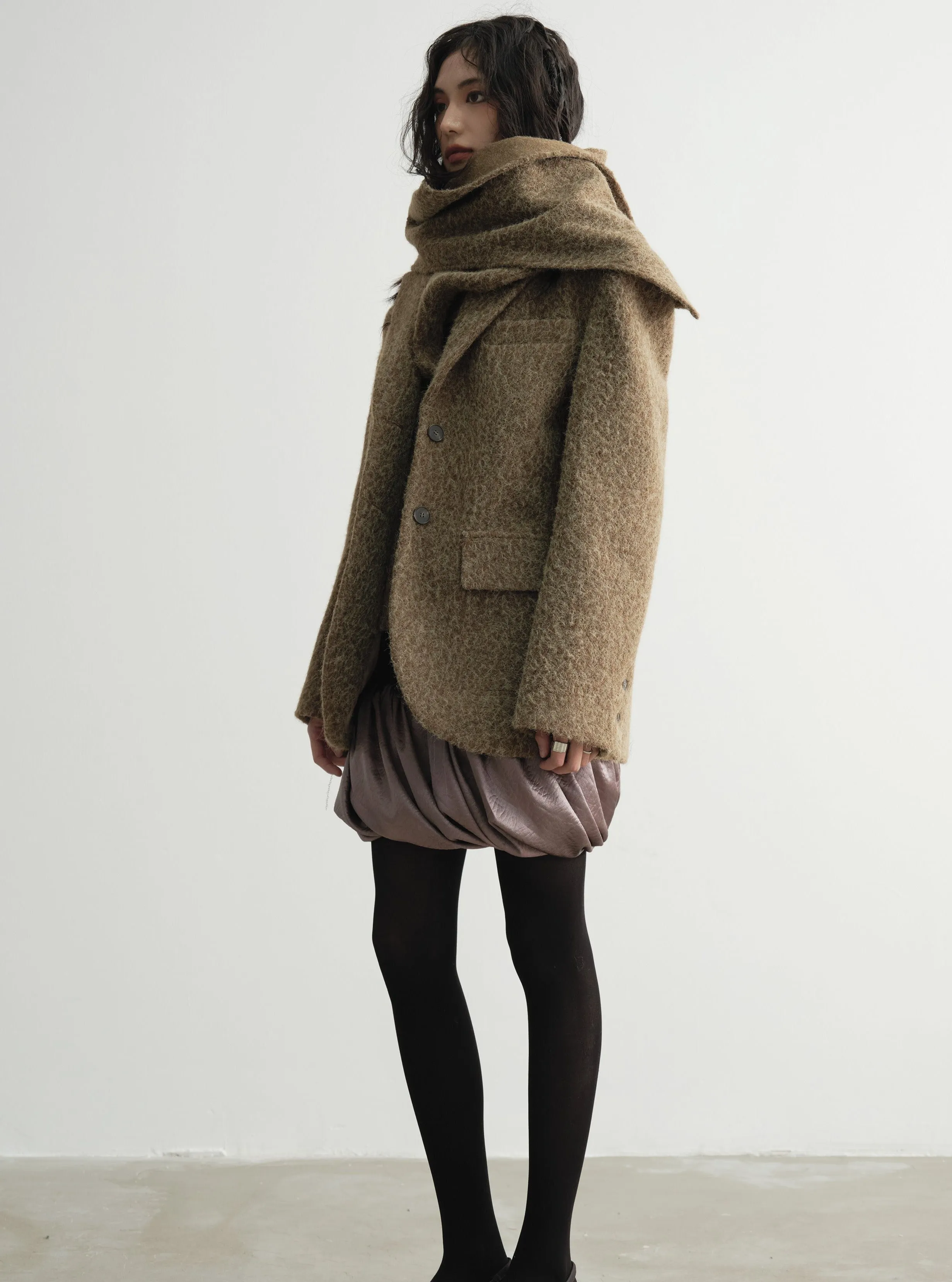 Draped Wool Wrap Coat