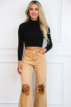 Dreya Long Sleeve Sweater Crop Top: Black