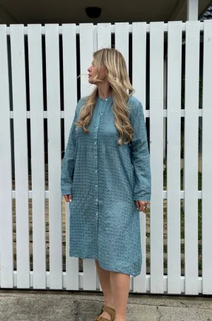 Dve Heera Cotton Silk Check Dress in Aqua