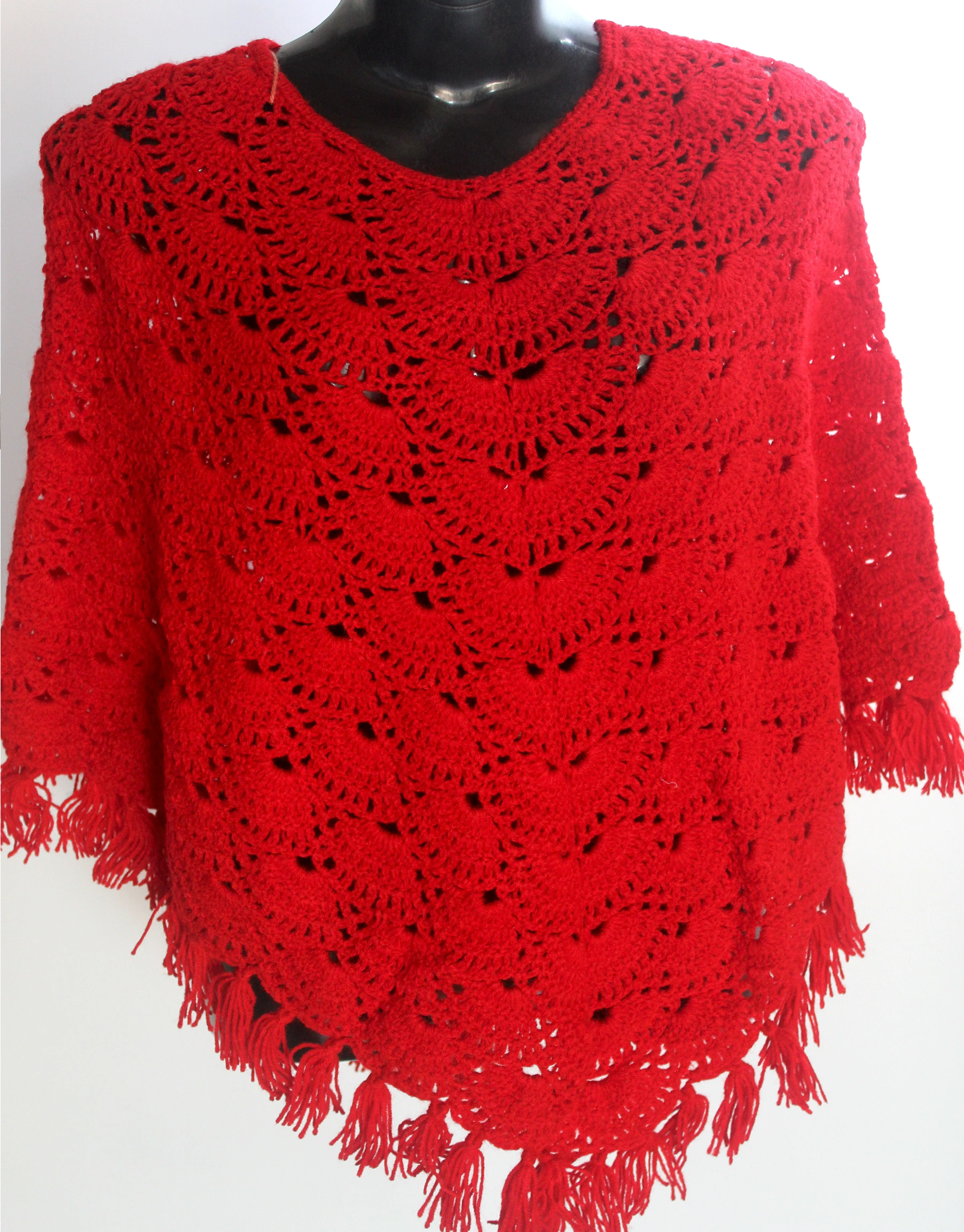 Elegant Poncho In Hot Red Woolen Graminarts Poncho For Girls/Women