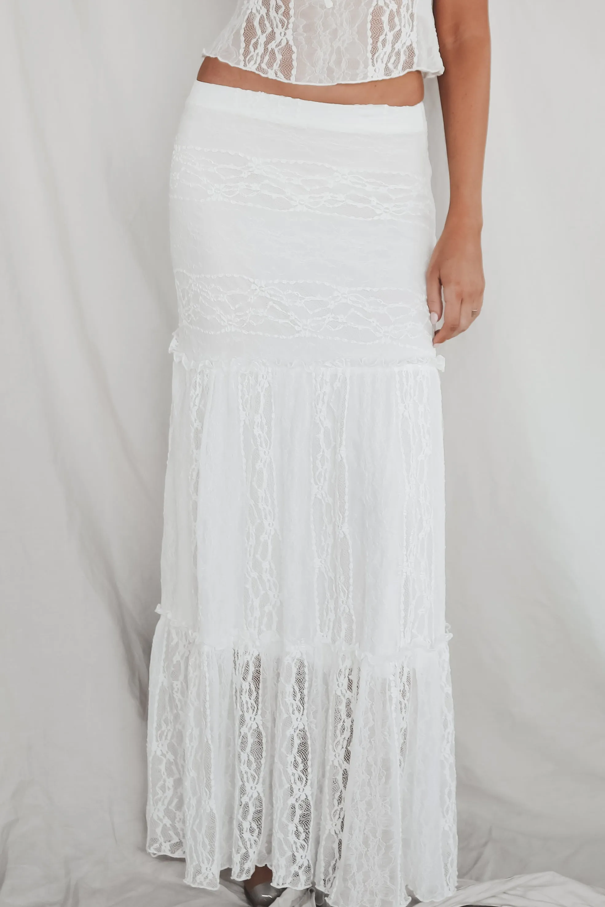 Feelling The Love White Lace Maxi Skirt