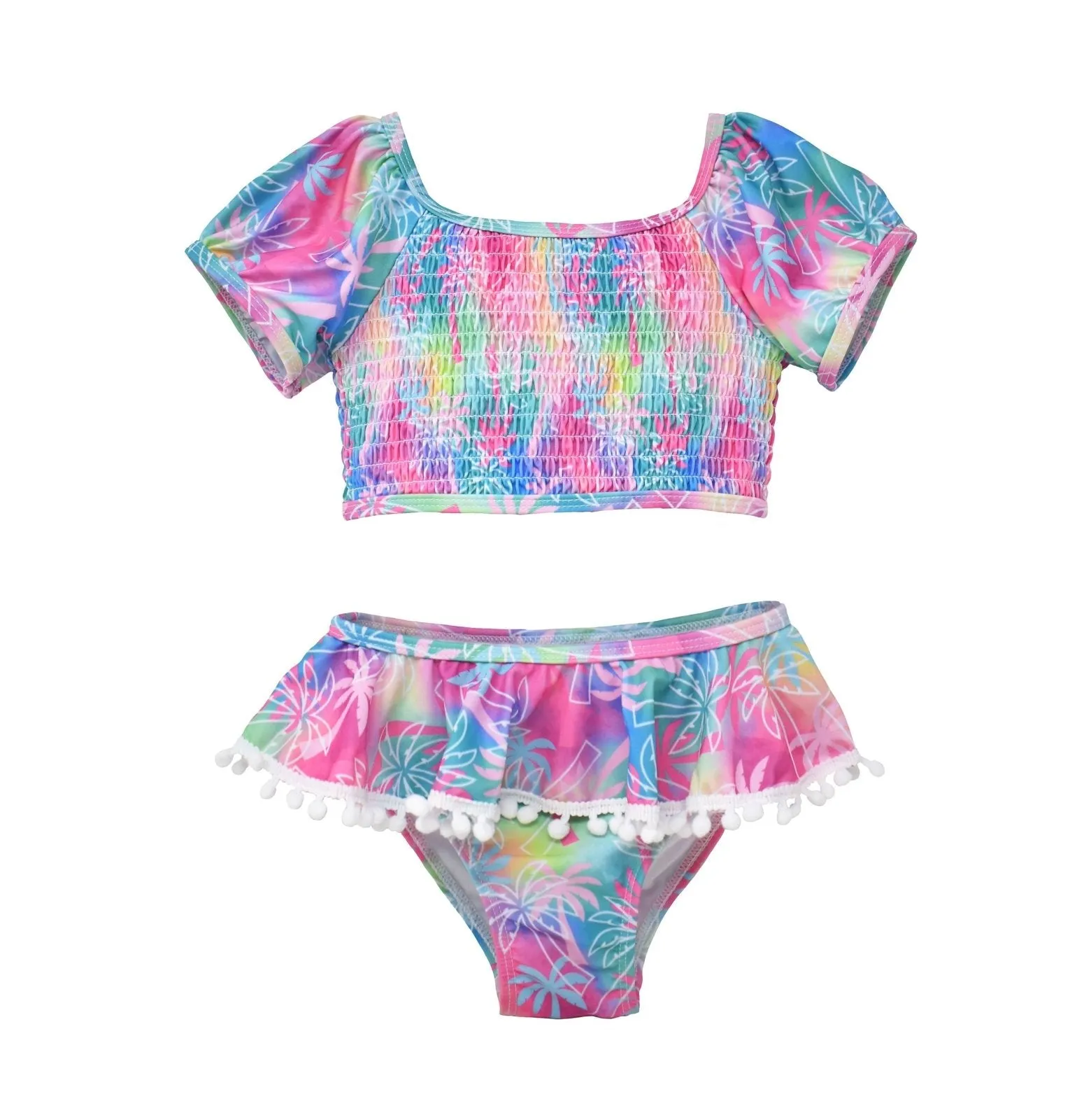 Flap Happy Kids UPF50 Gemma Smocked Pom-Pom Two Piece Swimsuit