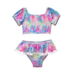 Flap Happy Kids UPF50 Gemma Smocked Pom-Pom Two Piece Swimsuit