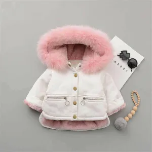 Fleece Toddler Girl Jacket Denim Warm Fur Hoodie Kids Winter