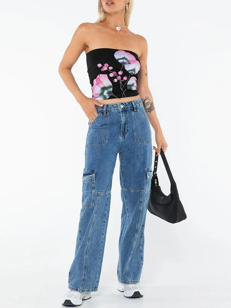 Floral Tube Top Strapless Backless Sexy Aesthetic Crop Y2K Top