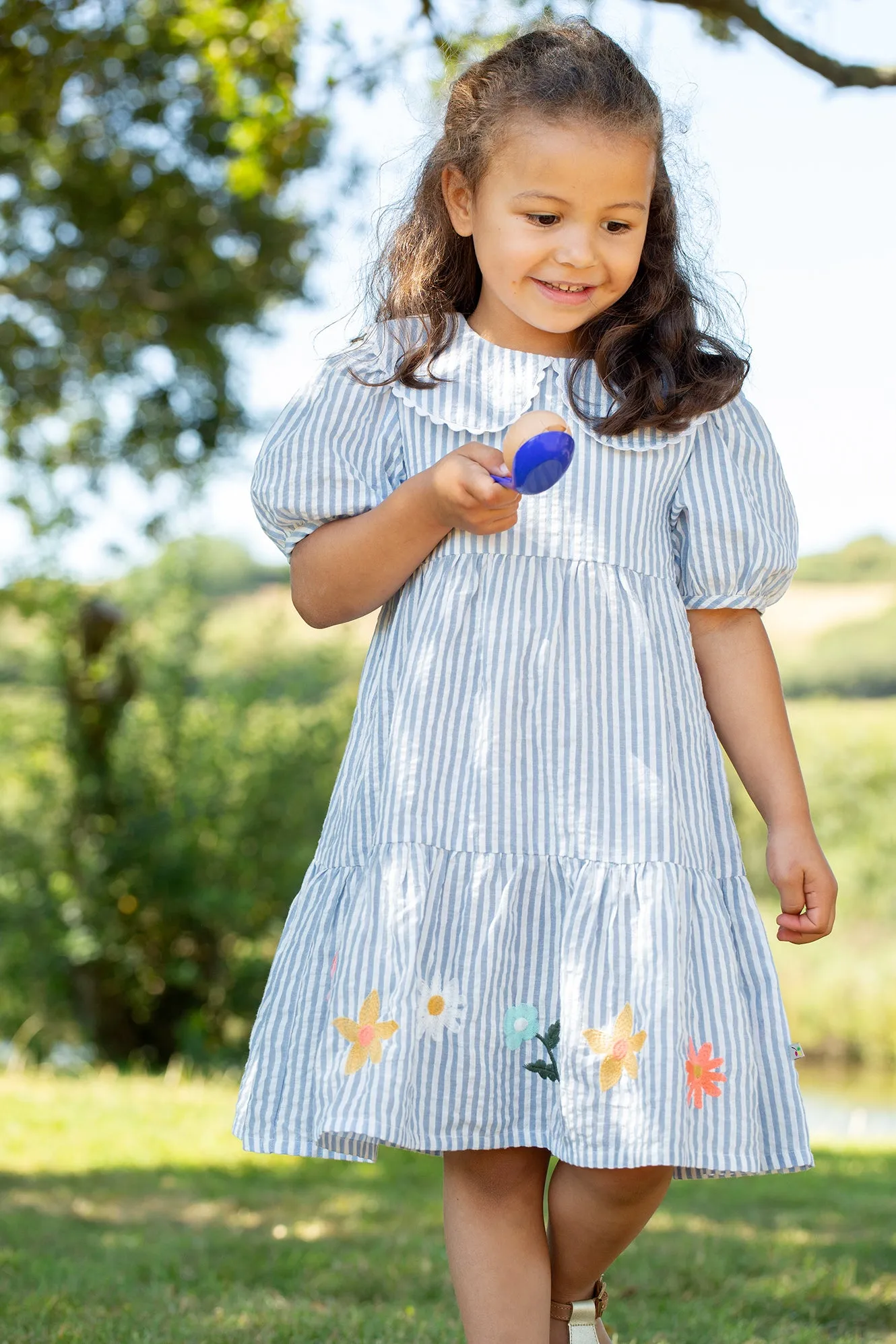 Frugi Cassie Collared Dress Beach Hut Blue Stripe