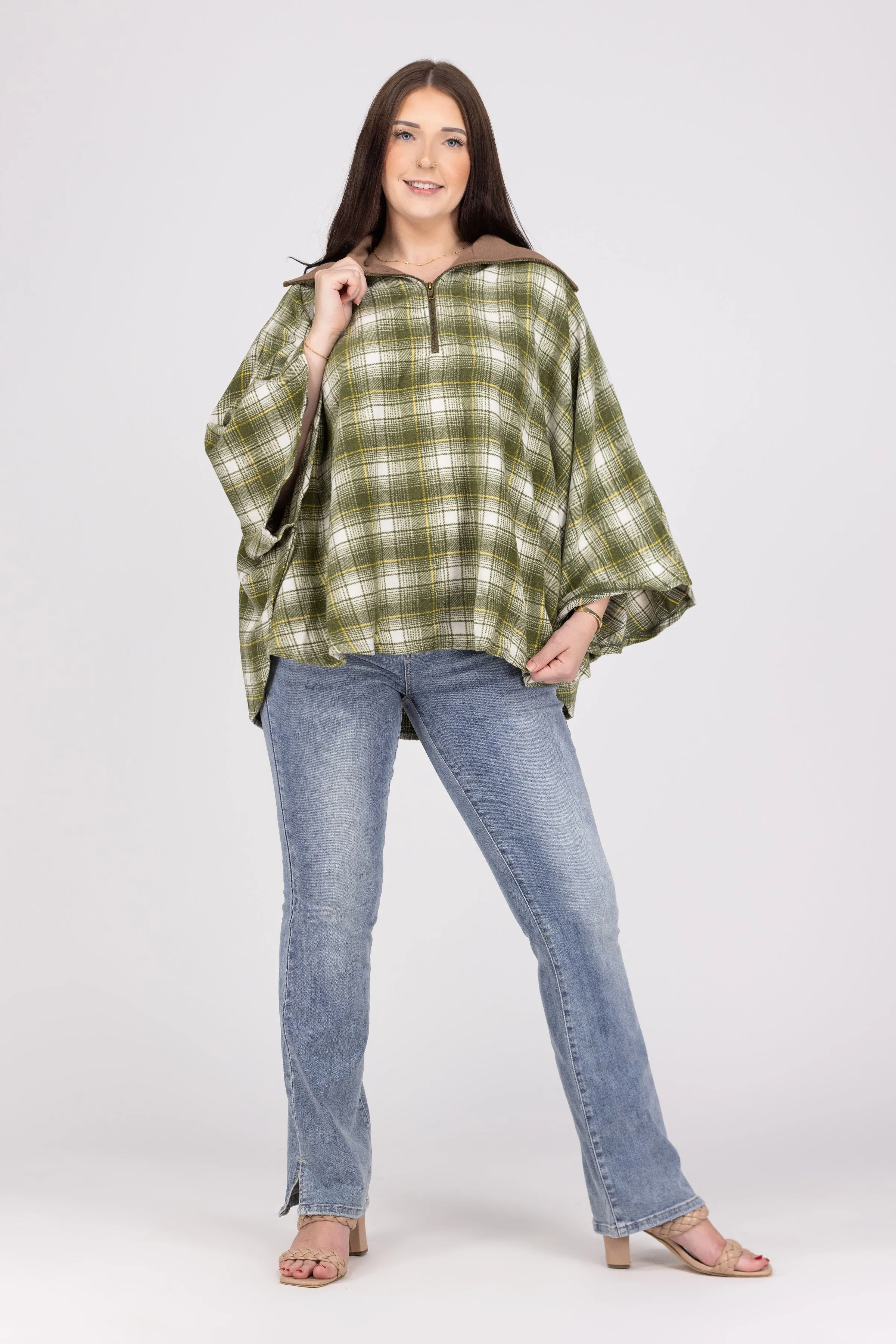 Full Of Hope Plaid Poncho Top