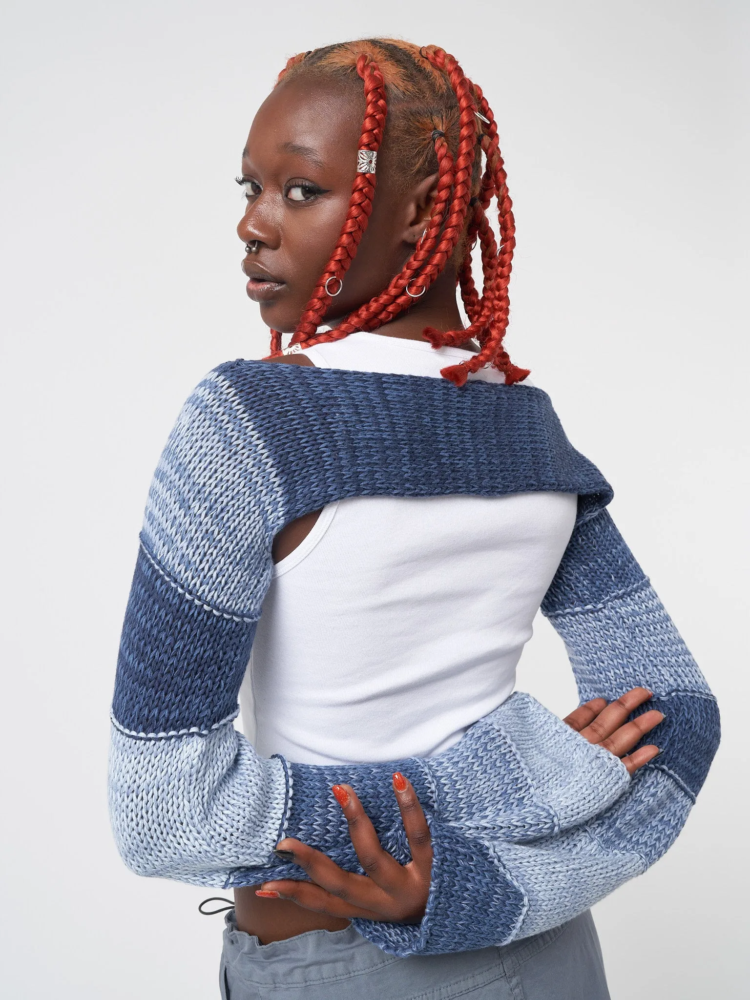 Fusion Blue Patchwork Knitted Shrug