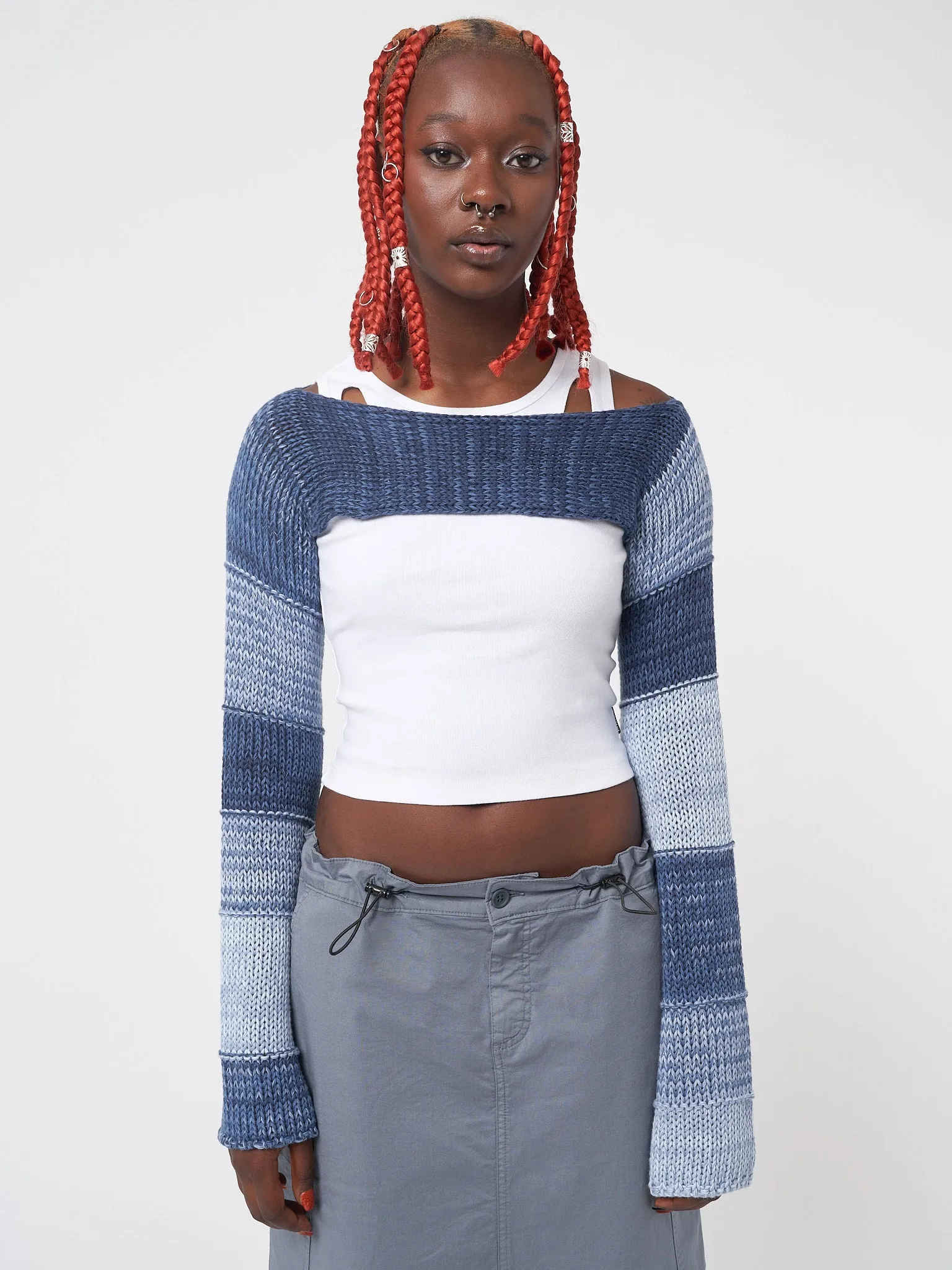 Fusion Blue Patchwork Knitted Shrug