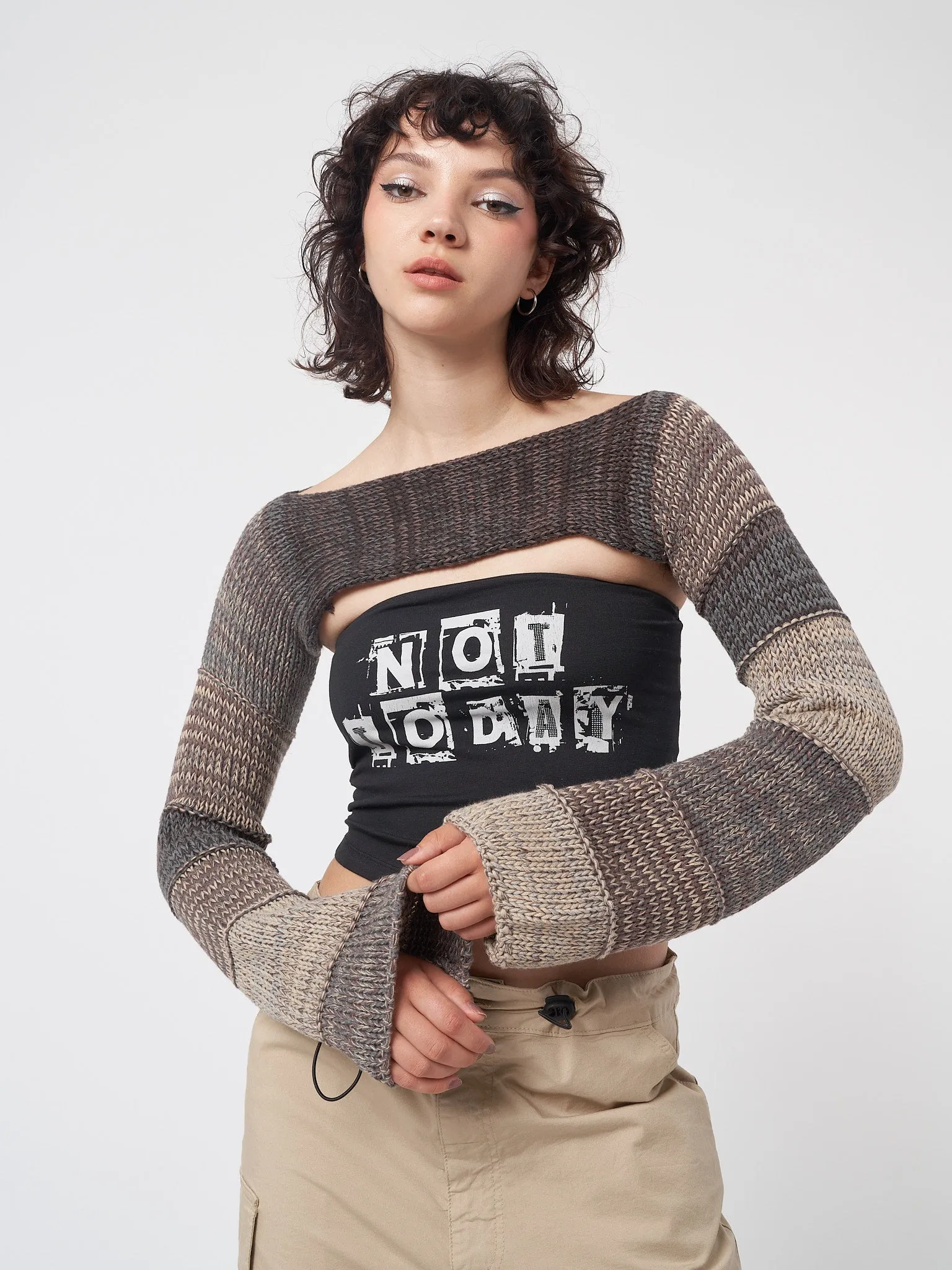 Fusion Brown Patchwork Knitted Shrug