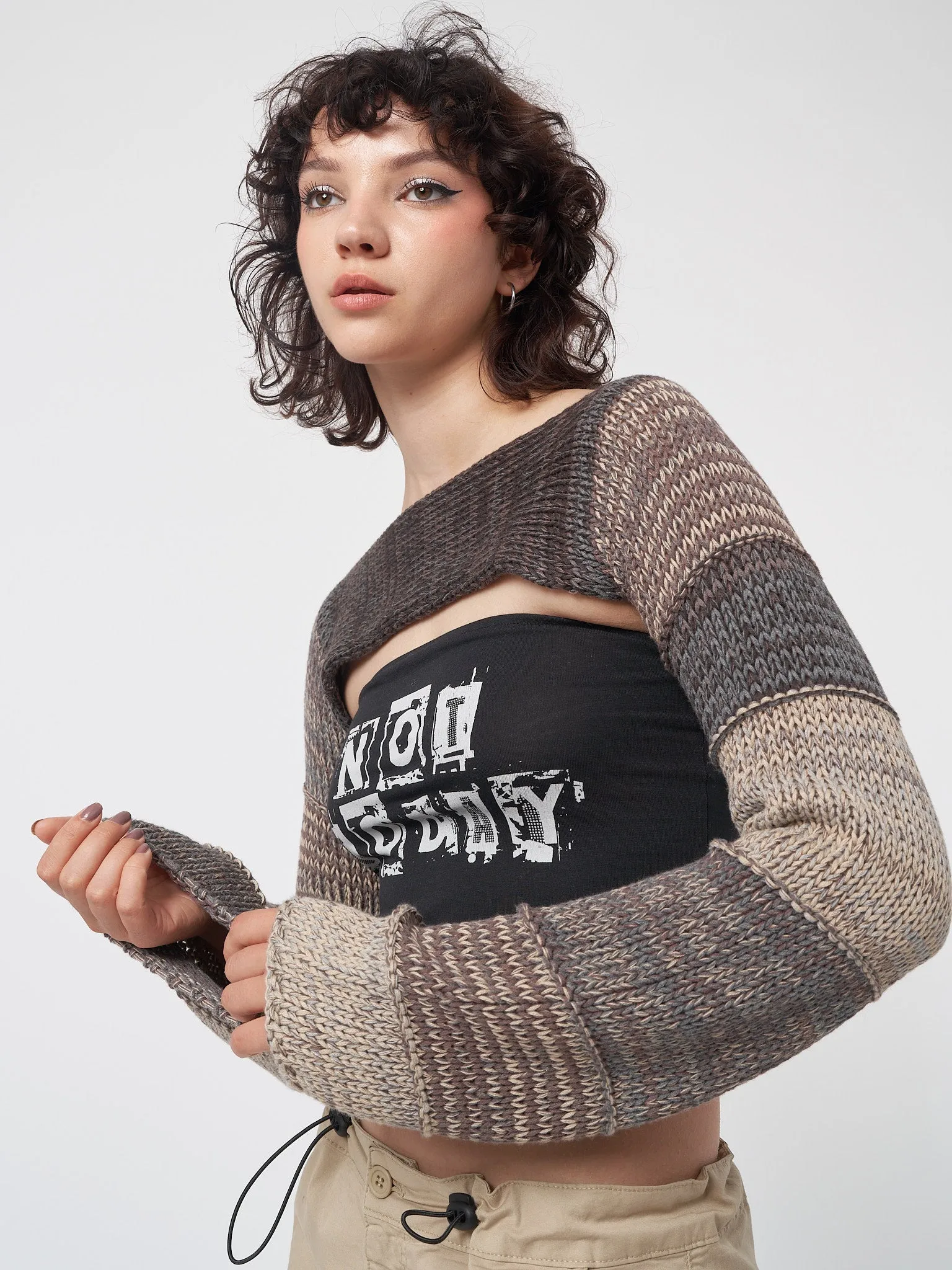 Fusion Brown Patchwork Knitted Shrug