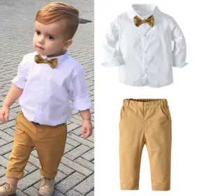 Gentleman Suit White Long Sleeve Shirt, Chino Pants and Bowtie #2000105