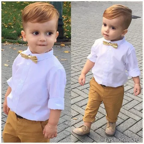 Gentleman Suit White Long Sleeve Shirt, Chino Pants and Bowtie #2000105