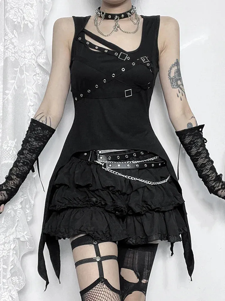 Gothic Crop Irregular Sleeveless Y2K Harajuku Top