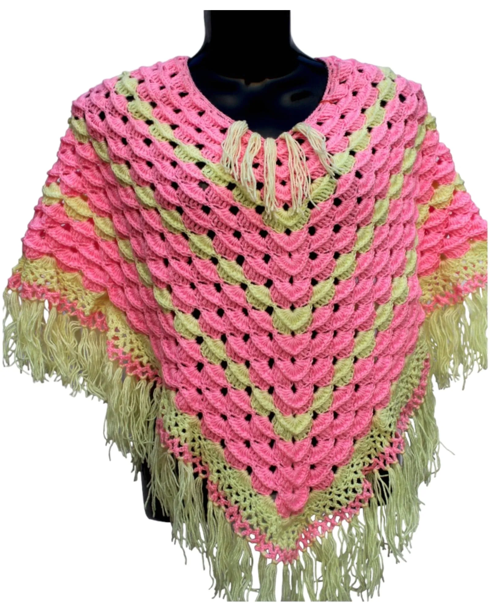 Graminarts Handmade Beautiful Pink & Cream Combi Color Woolen Girls/Women Poncho