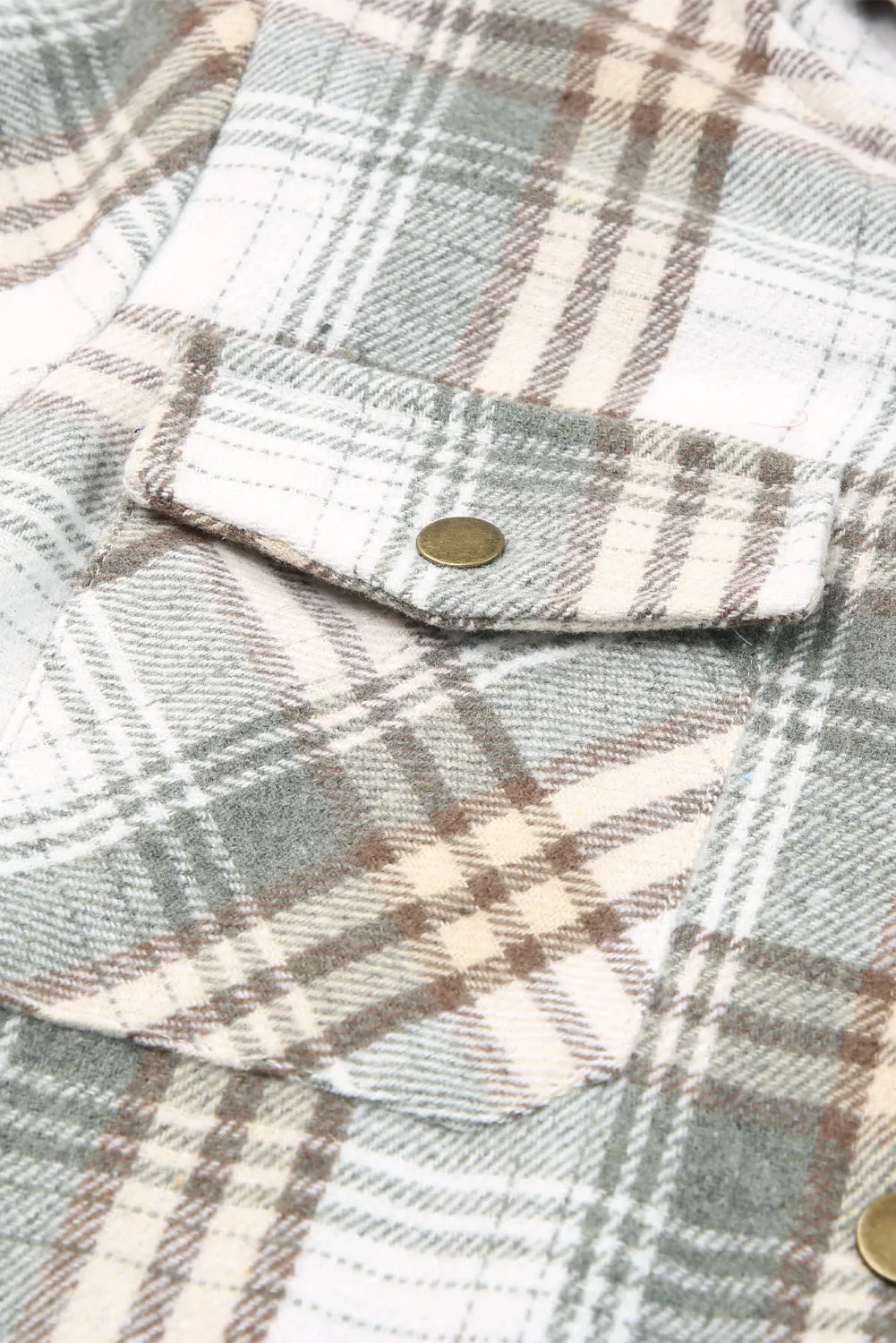 Gray Snap Button Sherpa Lined Hooded Flannel Jacket