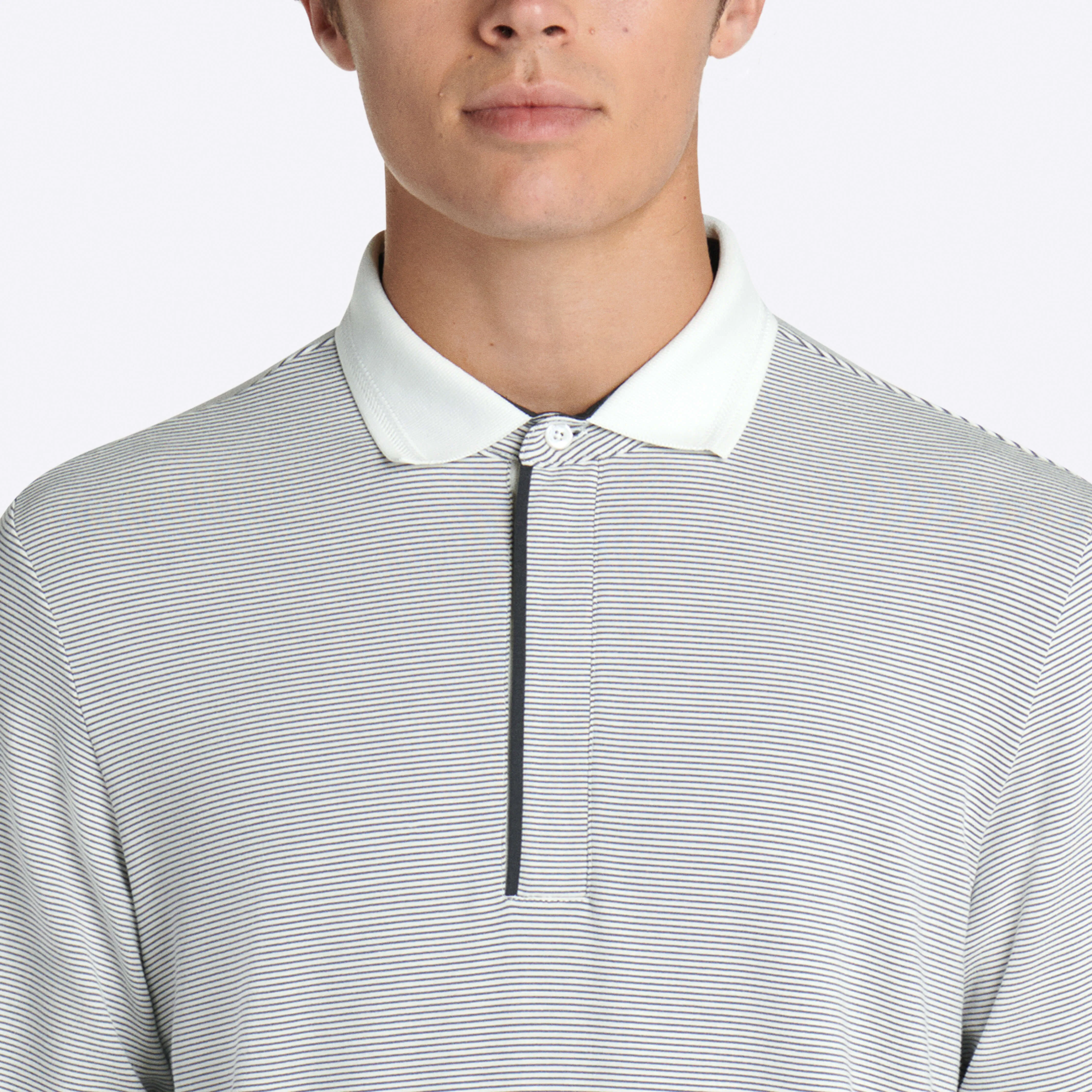 Hairline Stripe Quarter Zip Mock Neck Pullover