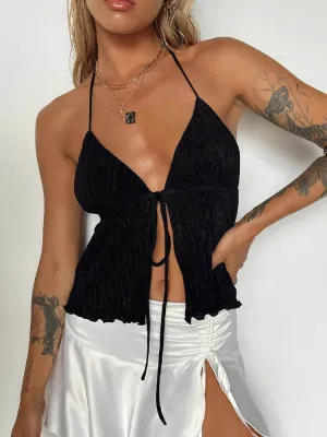 Halterneck Bandage Open Front Backless Top