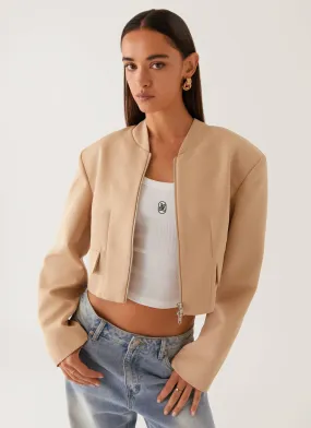 Halyn Cropped Bomber Jacket - Brown