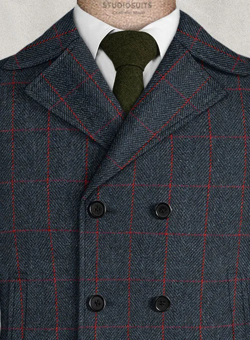 Harris Tweed Blue Checks Pea Coat