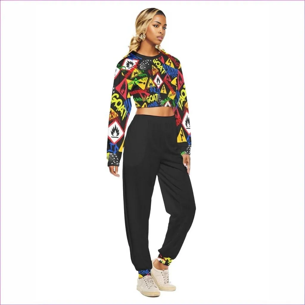 Hazard Womens Black Crop Sweatshirt Set