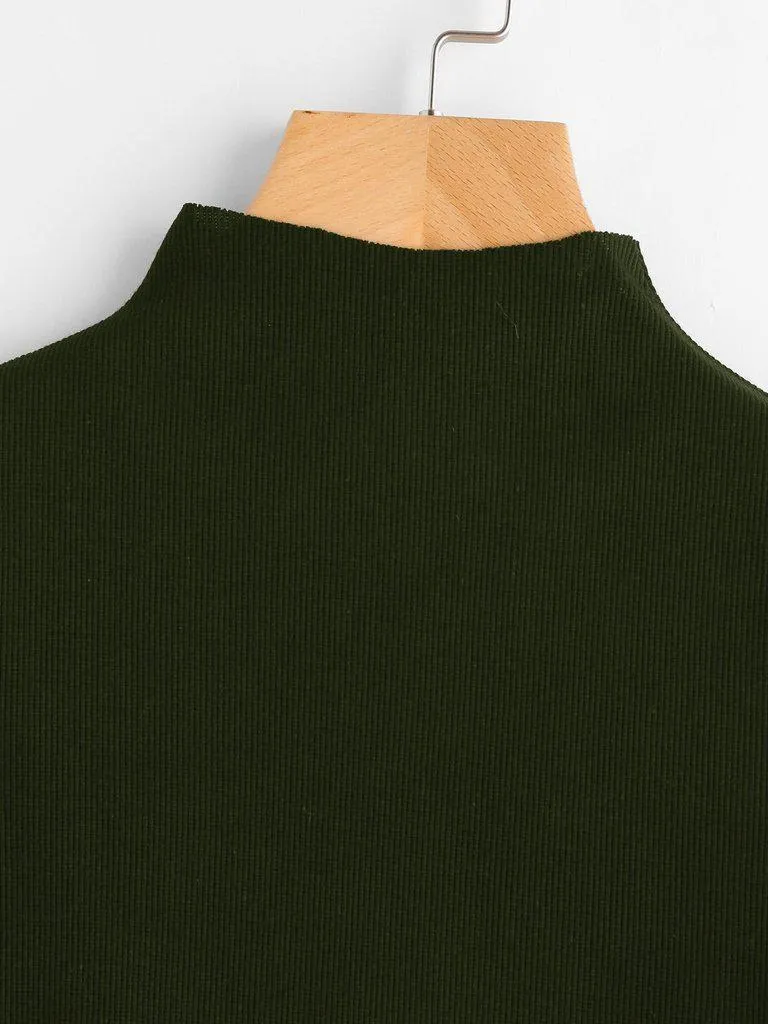 High Neck Ribbed Crop Sweater