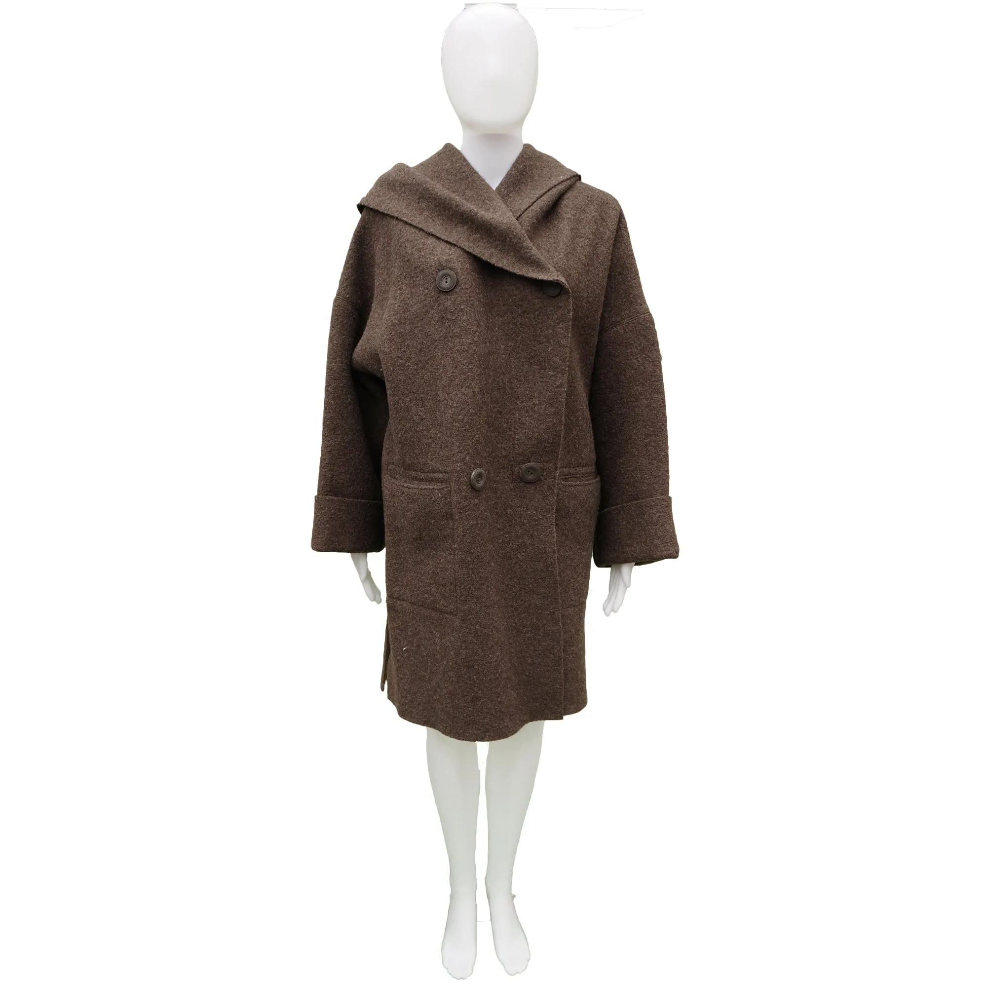 HILARY RADLEY BROWN BOILED WOOL HOODED COAT