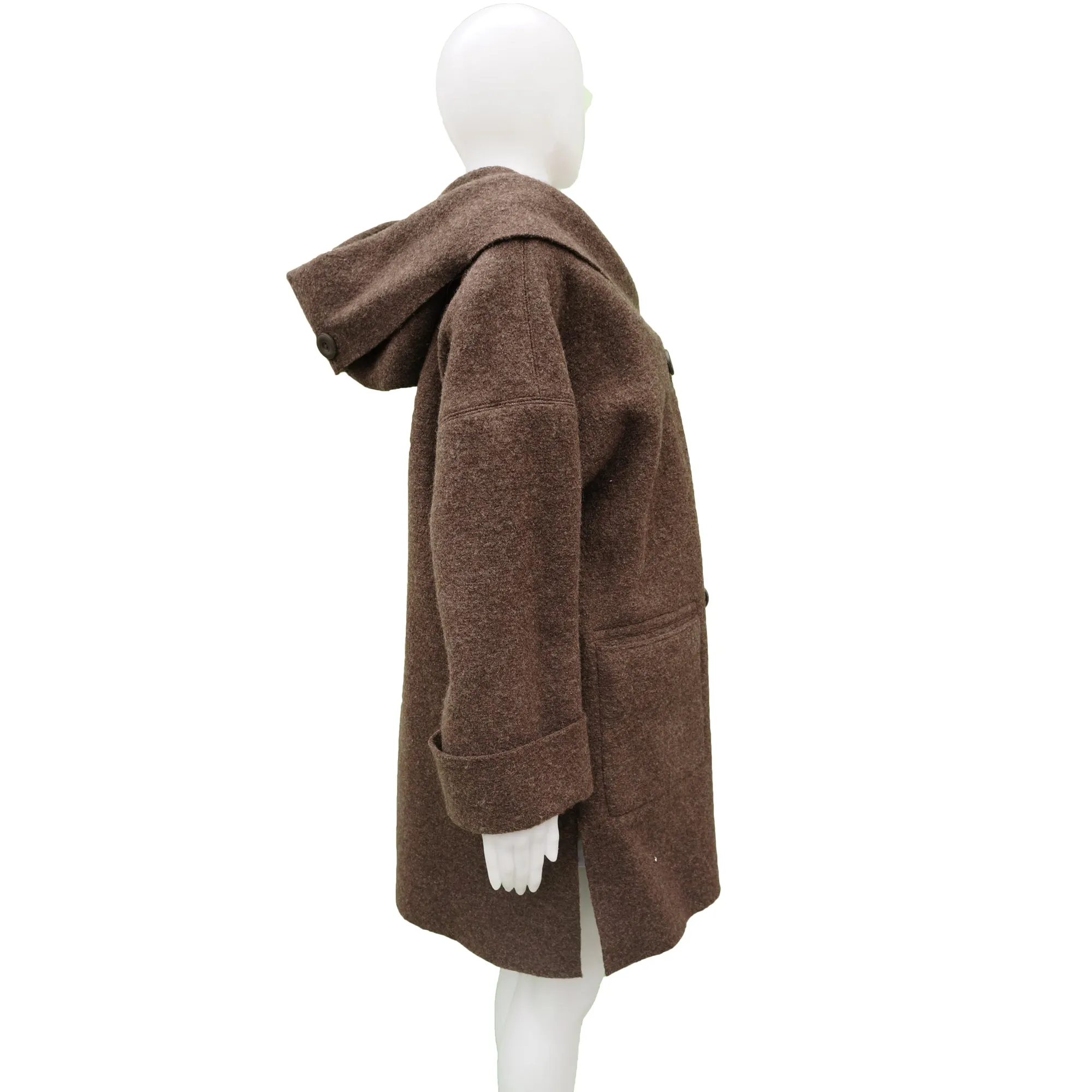 HILARY RADLEY BROWN BOILED WOOL HOODED COAT