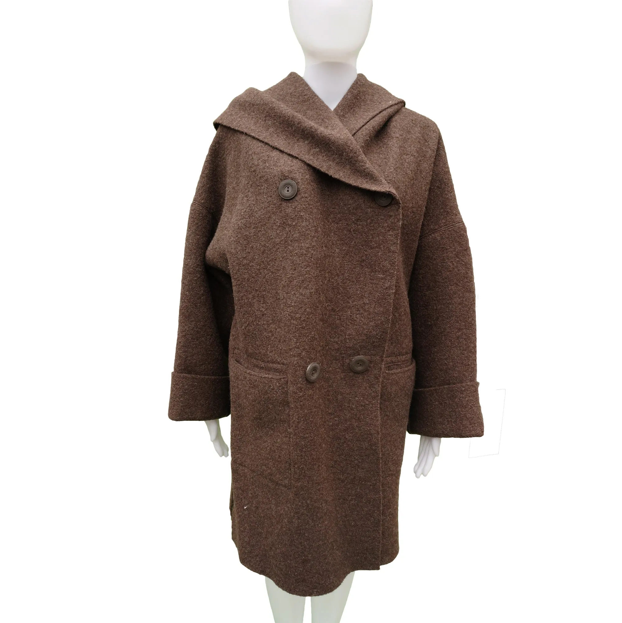 HILARY RADLEY BROWN BOILED WOOL HOODED COAT