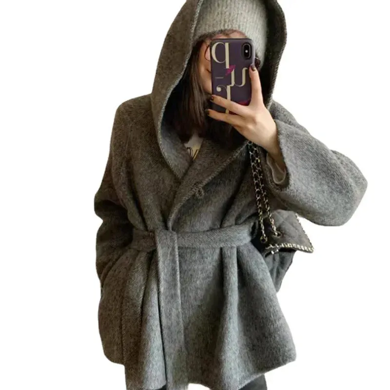 Hnewly Winter Jacket Women Thick Warm Loose Style Hood Luxury Casual Double -sided Wool Blends Ladies Miss Leisure Woolen Coat